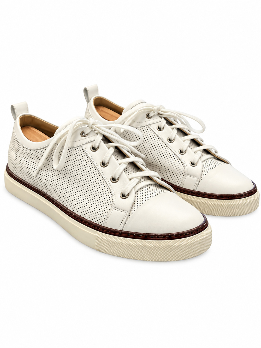Hermes Men's Sneakers Size 42 US 9 Inside Perforated White Leather Low Top Shoes